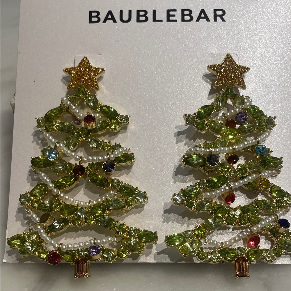 BaubleBar large Festive Christmas Tree Earrings - Green and Gold